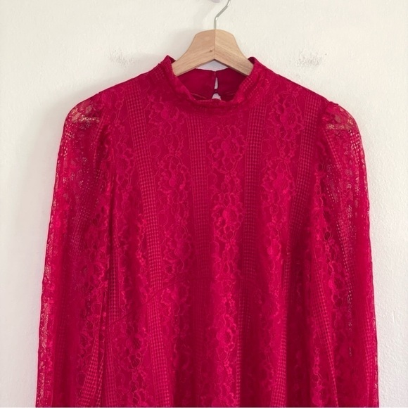 NWT Anthropologie Maeve Lace Open Back Mini Dress Raspberry Red 8 Medium - Picture 7 of 16
